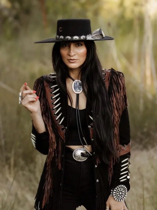 Leather Gallery Women's Black & Brown Suede Fringe Leather Jacket - Picture 3 of 8